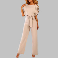Stella Women's Batwing Sleeve Tie Waist Wide Leg Jumpsuit in Apricot