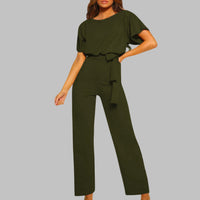 Stella Women's Batwing Sleeve Tie Waist Wide Leg Jumpsuit in Army Green