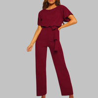 Stella Women's Batwing Sleeve Tie Waist Wide Leg Jumpsuit in Burgundy