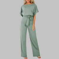 Stella Women's Batwing Sleeve Tie Waist Wide Leg Jumpsuit in Green