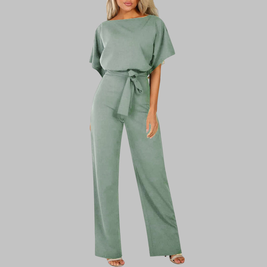 Stella Women's Batwing Sleeve Tie Waist Wide Leg Jumpsuit in Green