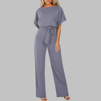 Stella Women's Batwing Sleeve Tie Waist Wide Leg Jumpsuit in Grey