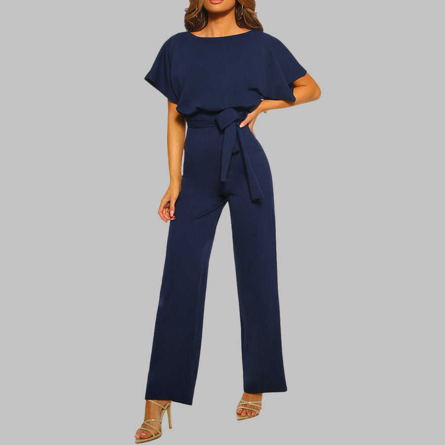 Stella Women's Batwing Sleeve Tie Waist Wide Leg Jumpsuit in Navy Blue