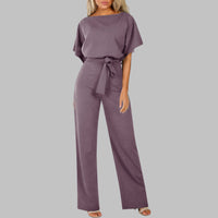 Stella Women's Batwing Sleeve Tie Waist Wide Leg Jumpsuit in Purple