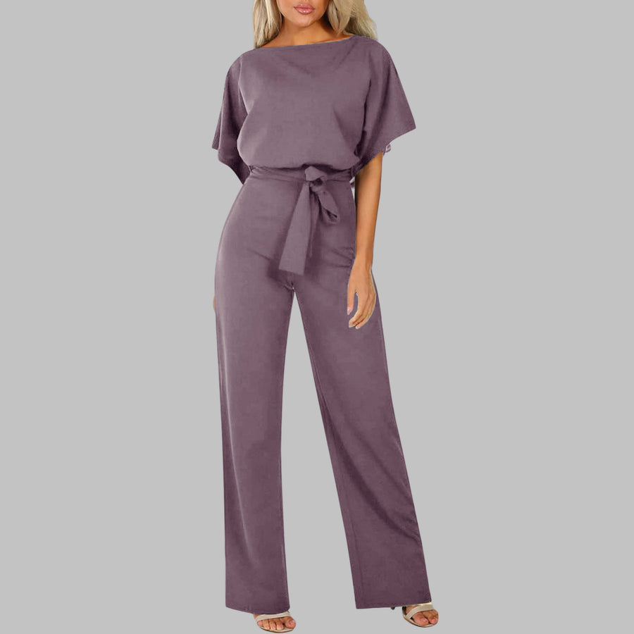 Stella Women's Batwing Sleeve Tie Waist Wide Leg Jumpsuit in Purple