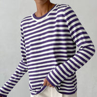Stella Women's Striped Knit Sweater Long Sleeve Crew Neck Pullover in Purple