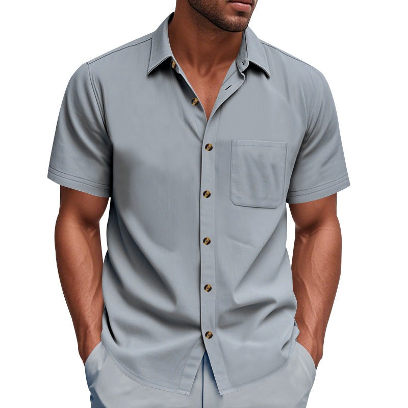 Stijn Linen Blend Shirt with Short Sleeve and Drawstring Waist