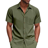 Stijn Linen Blend Shirt with Short Sleeve and Drawstring Waist