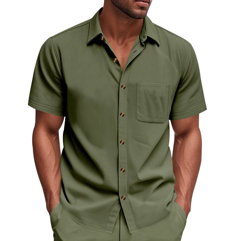 Stijn Linen Blend Shirt with Short Sleeve and Drawstring Waist