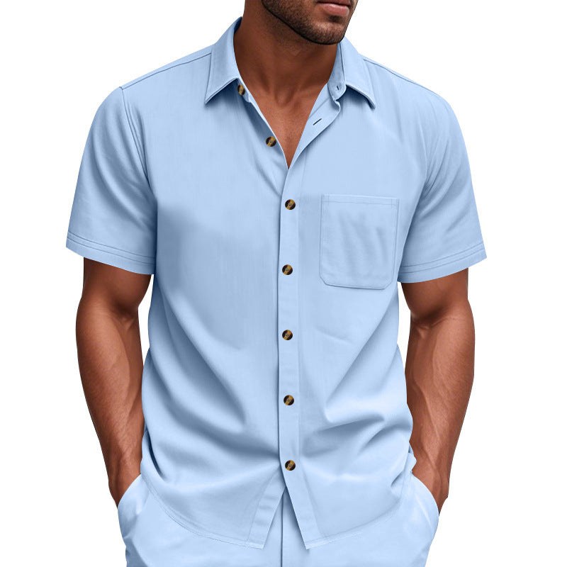 Stijn Linen Blend Shirt with Short Sleeve and Drawstring Waist