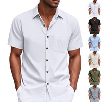 Stijn Linen Blend Shirt with Short Sleeve and Drawstring Waist