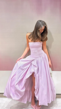 Strapless Black A Line Long Prom Dresses With Slit