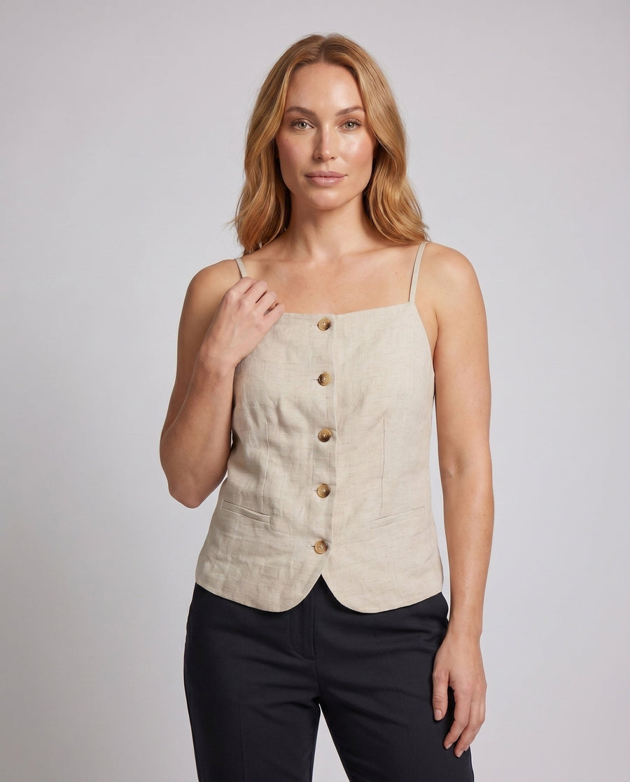 Suki Casual Linen Top with Button Front