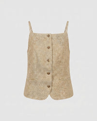 Suki Casual Linen Top with Button Front in Beige