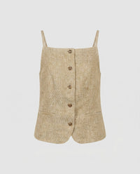 Suki Casual Linen Top with Button Front in Teegelb