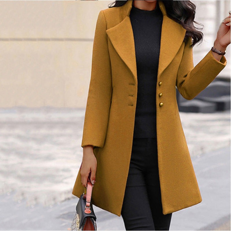 Suki Elegant Coat with Button Front in Yellow