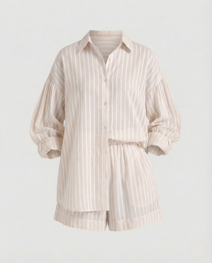 Suki Linen Blouse with Drawstring Waist in Apricot