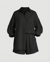 Suki Linen Blouse with Drawstring Waist in Black