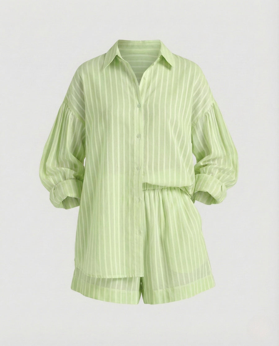Suki Linen Blouse with Drawstring Waist in Green