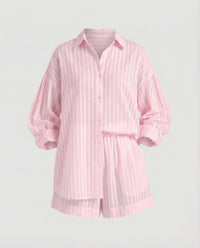 Suki Linen Blouse with Drawstring Waist in Pink