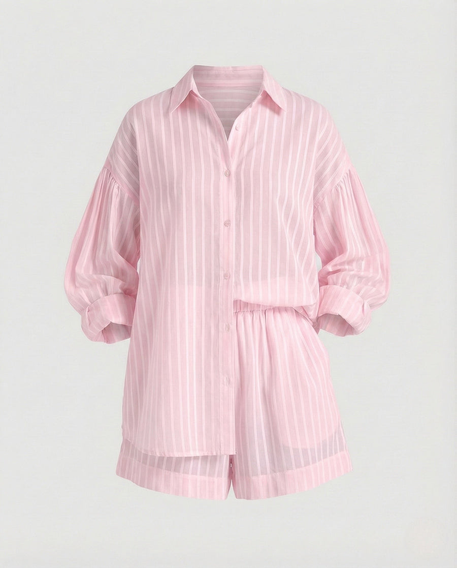 Suki Linen Blouse with Drawstring Waist in Pink