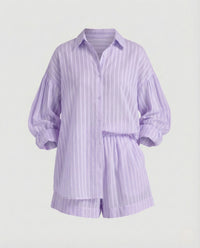 Suki Linen Blouse with Drawstring Waist in Purple