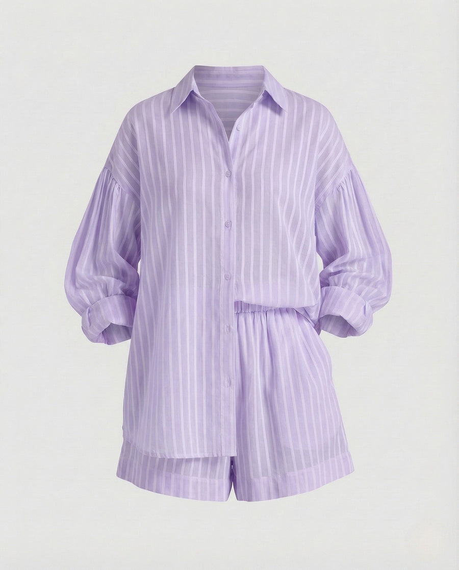 Suki Linen Blouse with Drawstring Waist in Purple
