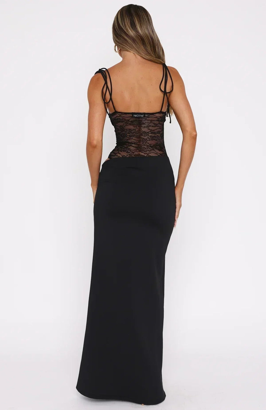 Sundine Women's Lace Corset Maxi Dress in Black