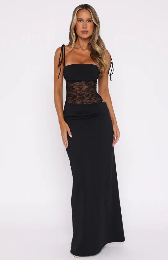 Sundine Women's Lace Corset Maxi Dress in Black