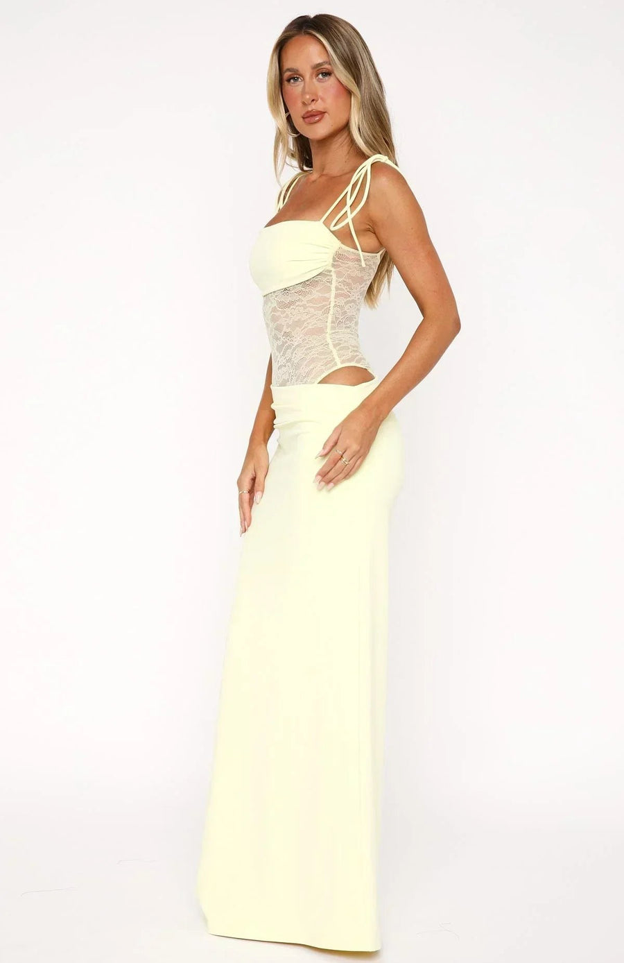Sundine Women's Lace Corset Maxi Dress in Black