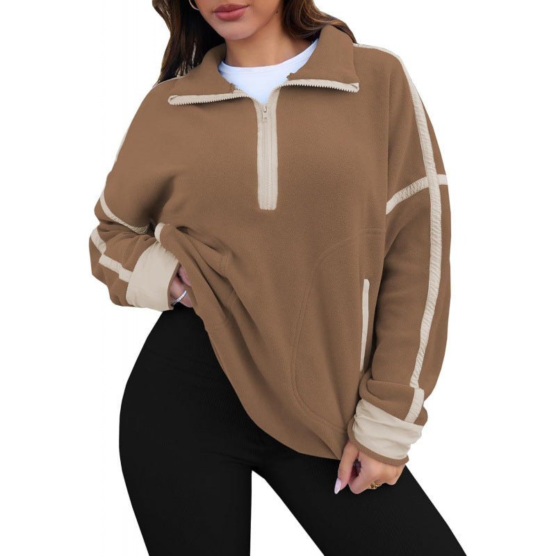 Susanna Sweater with Zip Front in Brown