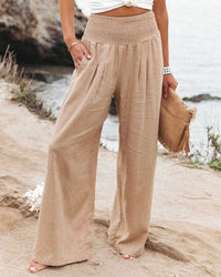 Susan™ Flowing Beach Pants with Wide Legs in Beige