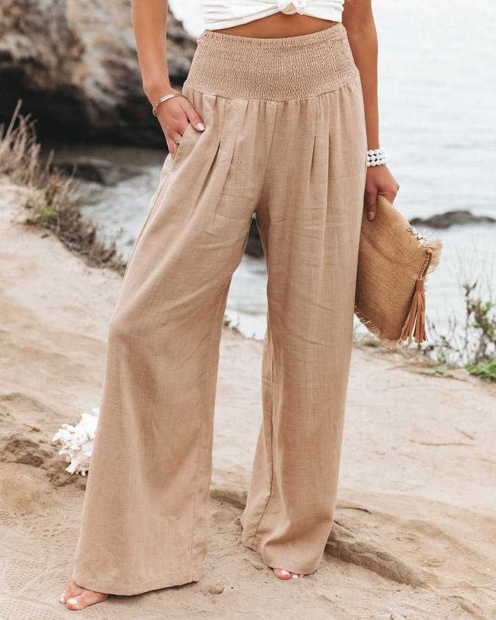 Susan™ Flowing Beach Pants with Wide Legs in Beige