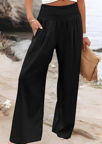 Susan™ Flowing Beach Pants with Wide Legs in Black