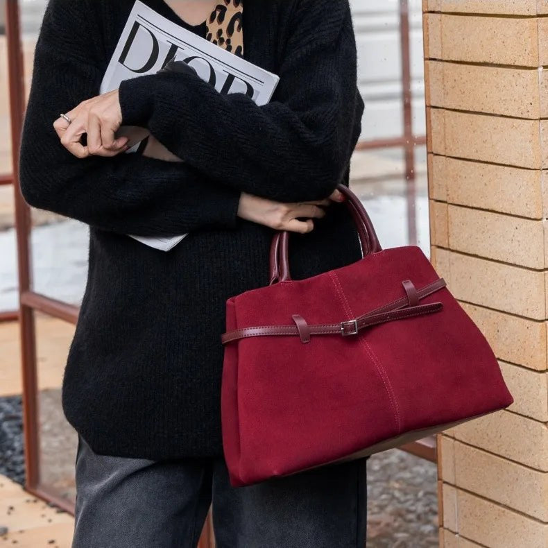 Sutton Suede Tote in Maroon