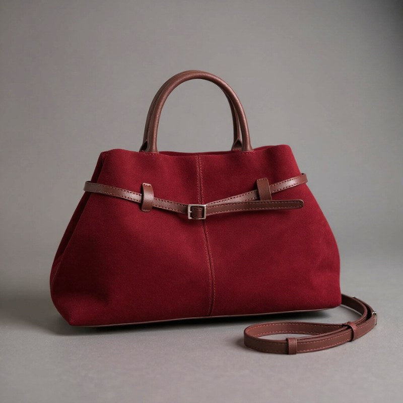 Sutton Suede Tote in Maroon