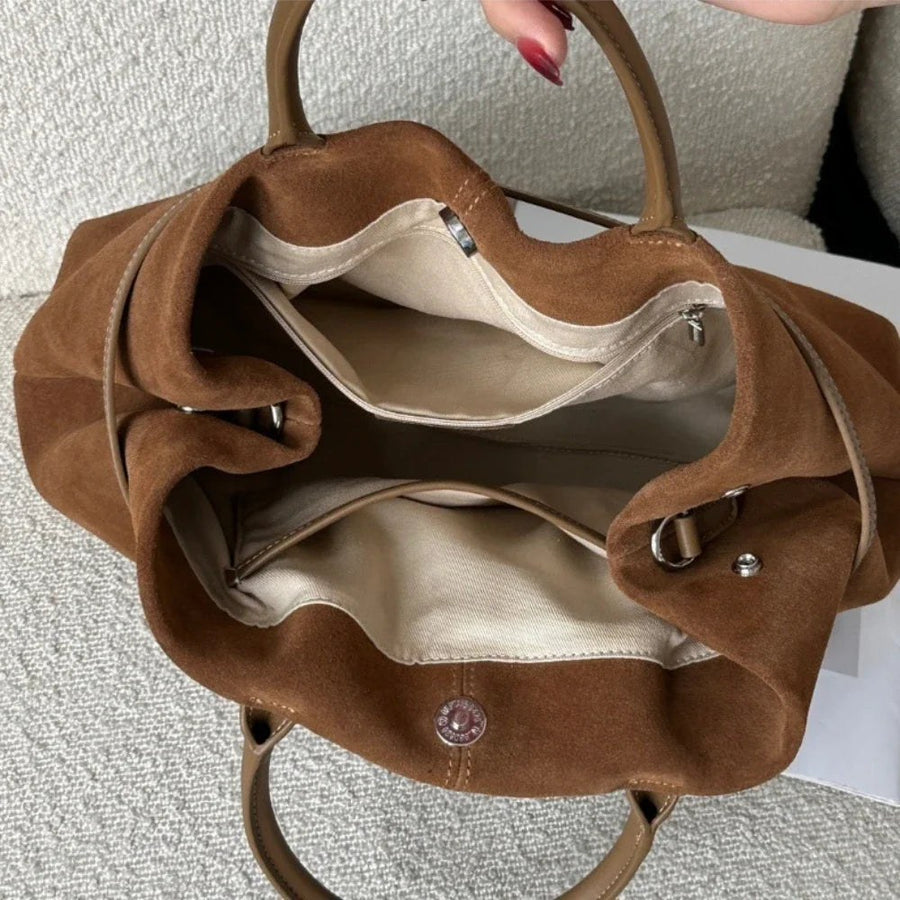 Sutton Suede Tote in Sienna Brown