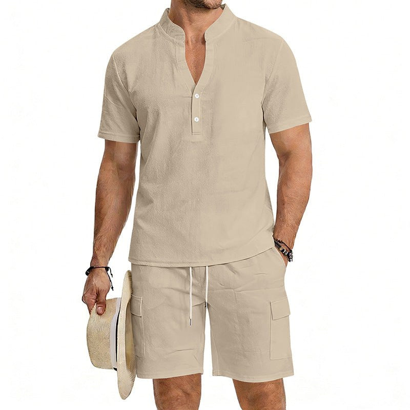 Sven Lightweight Shirt with Short Sleeve and Button Front in Khaki