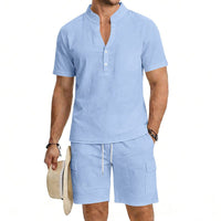 Sven Lightweight Shirt with Short Sleeve and Button Front in Light Blue