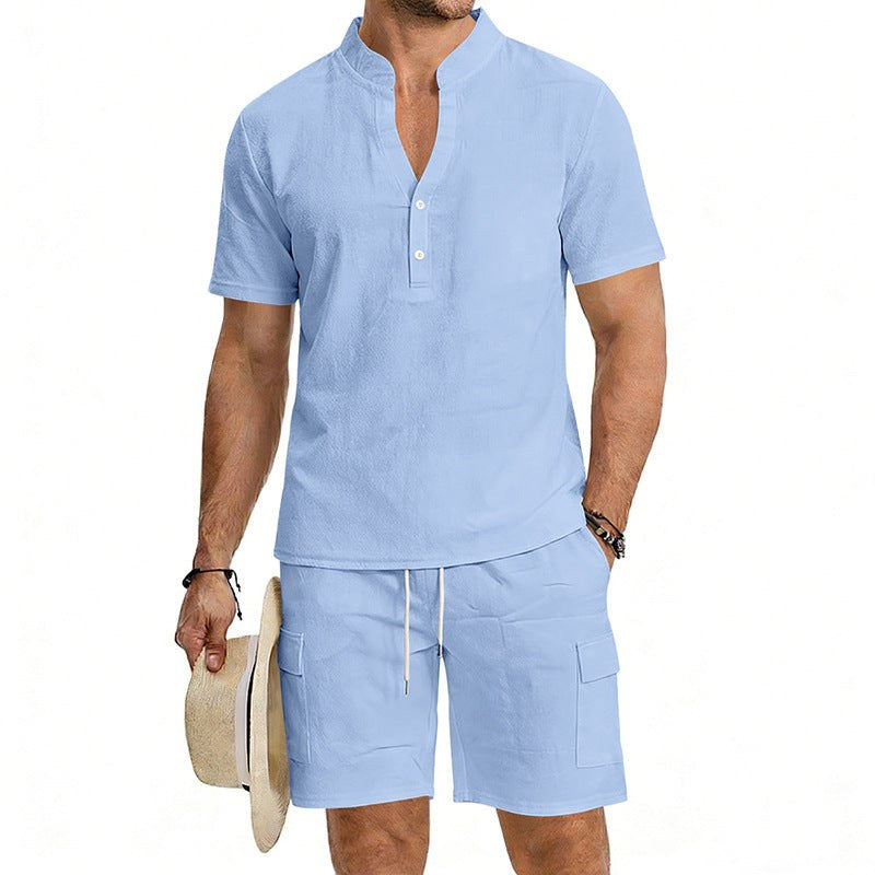 Sven Lightweight Shirt with Short Sleeve and Button Front in Light Blue