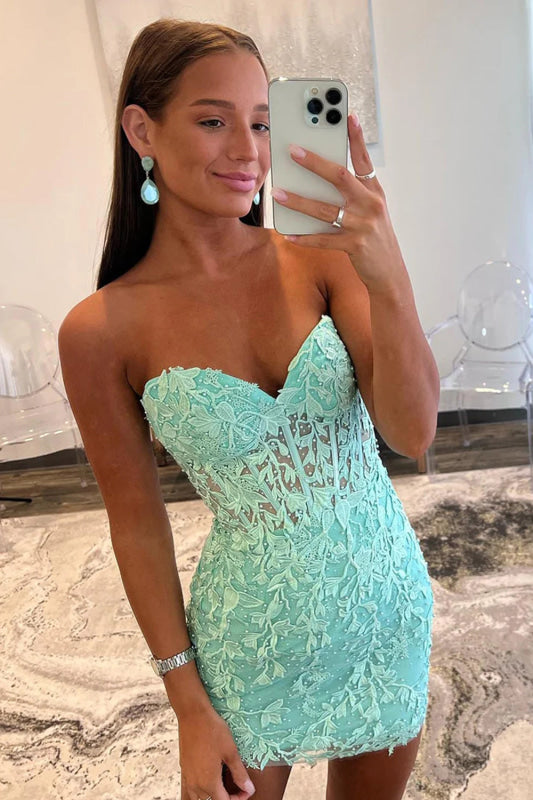 Sweetheart Mint Lace Homecoming Dress Short Party Dress Sleeveless