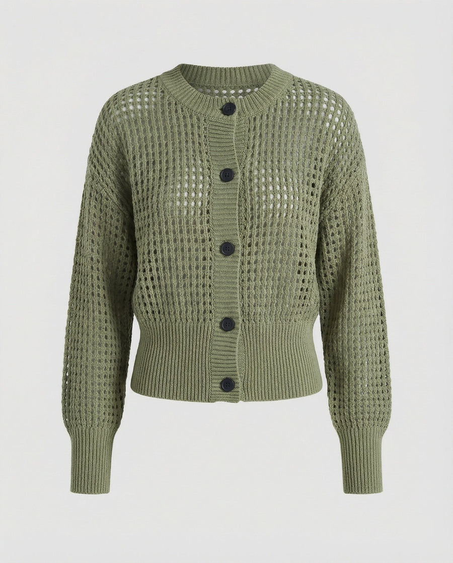 Sybil Airy Knit Cardigan in Military Green