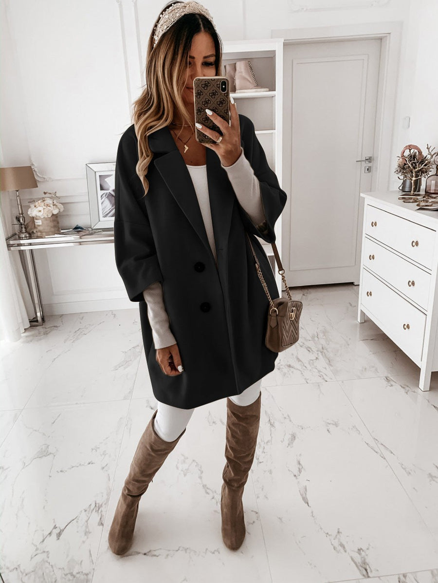 Sybil Casual Coat with Oversized in Black