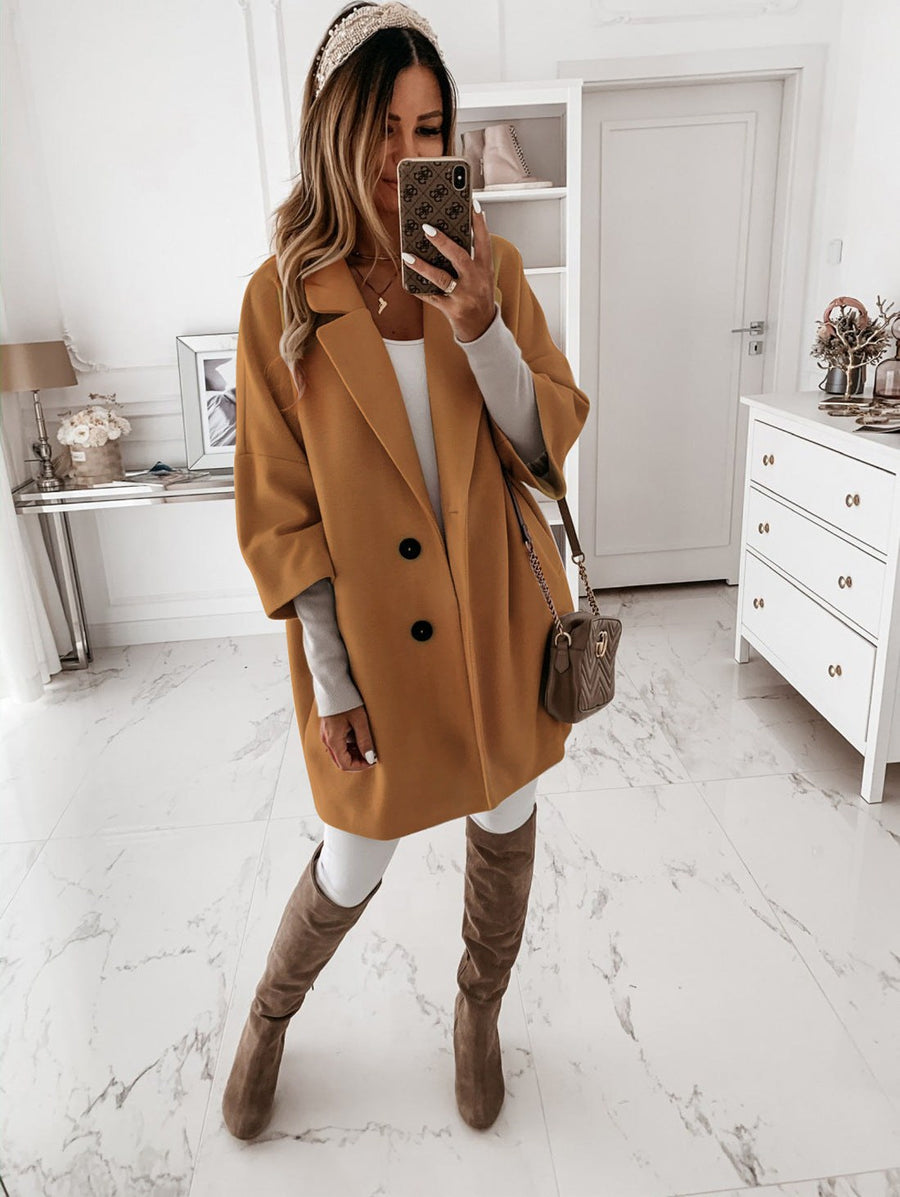 Sybil Casual Coat with Oversized in Khaki