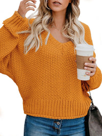 Sybil Casual Knit Sweater with V-Neck in Yellow