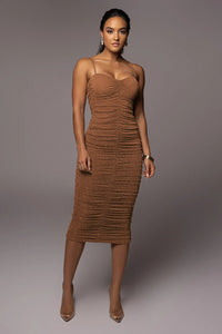 Sybil Midi Dress in Brown