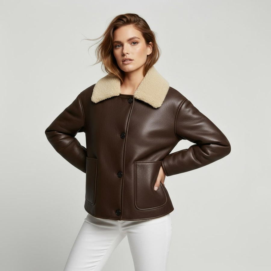 Sydney Shearling Coat in Mahogany