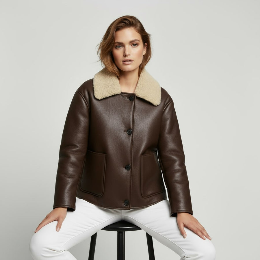 Sydney Shearling Coat in Mahogany