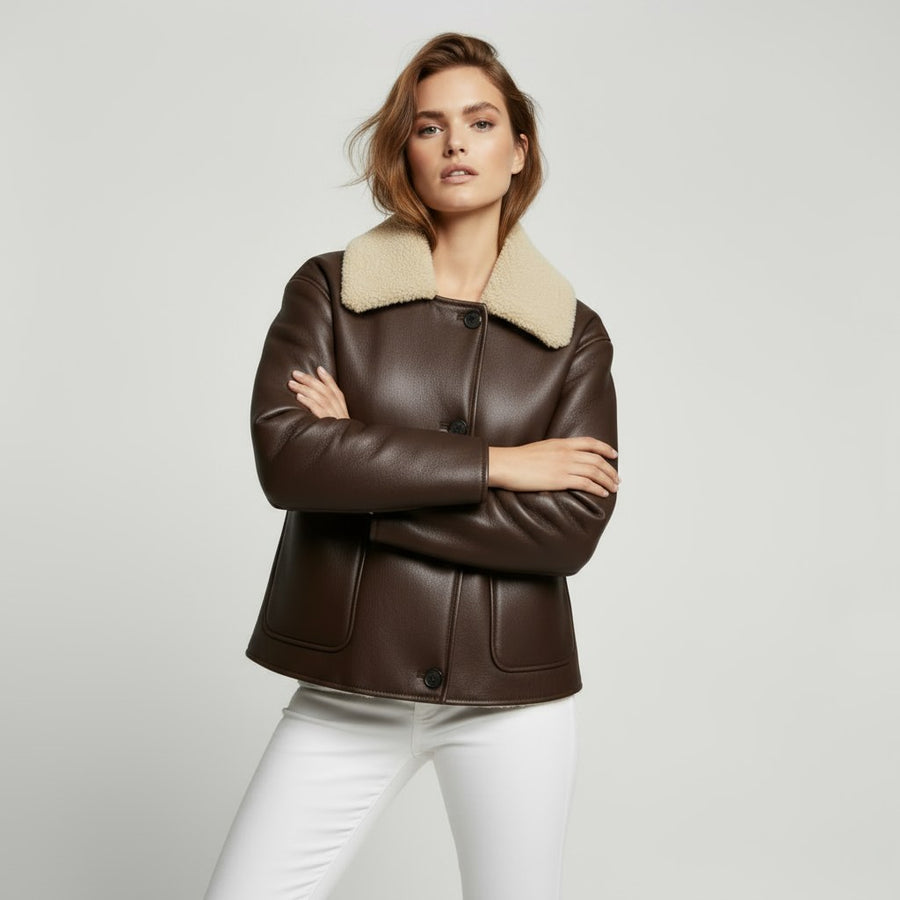 Sydney Shearling Coat in Mahogany