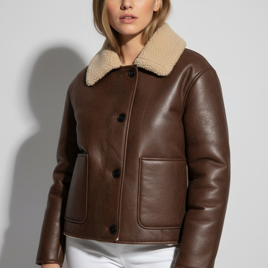 Sydney Shearling Coat in Mahogany